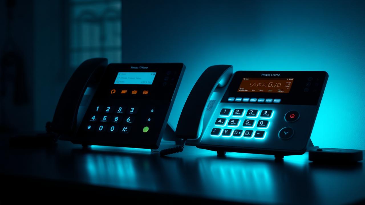 Feature-rich IP desk phone and softphone side by side