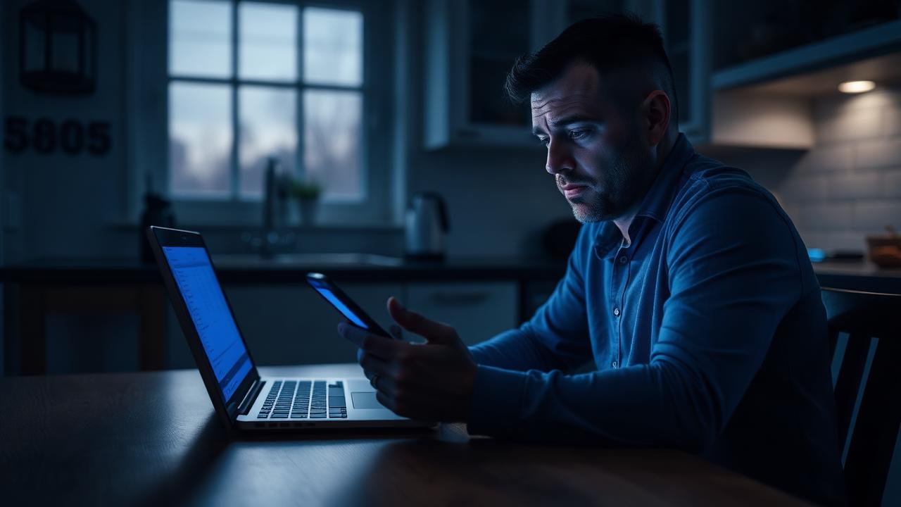 A person checking accounts on a laptop and phone after a data breach