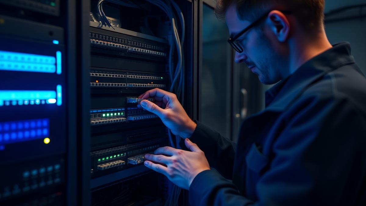 Engineer removing legacy ISDN line cards as the analogue network is retired
