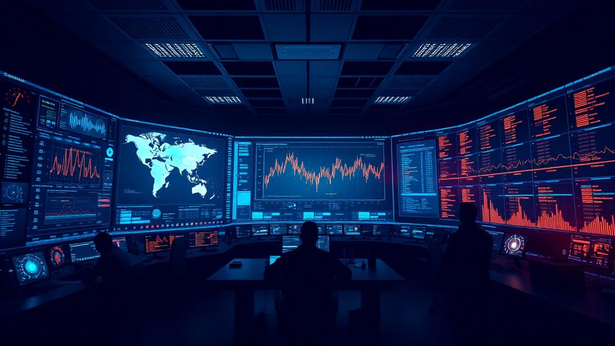 Security operations centre wall displays tracking live attack activity